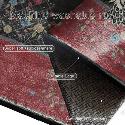 Floral Red-crowned Crane Anti-slip Area Rug - image 6