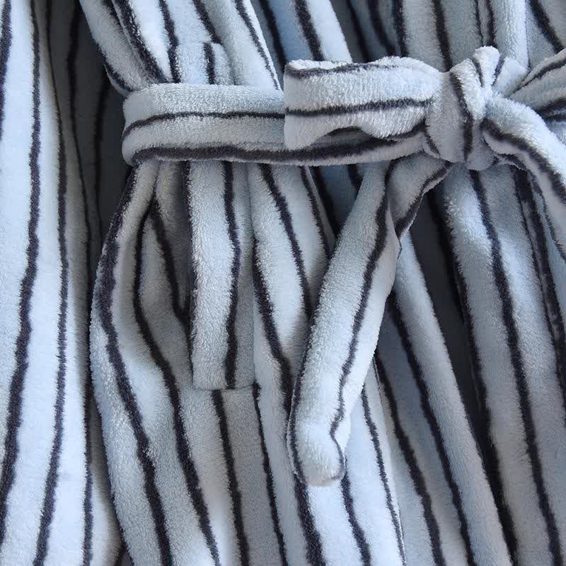 Simple Striped Warm Flannel Bathrobe - image 7