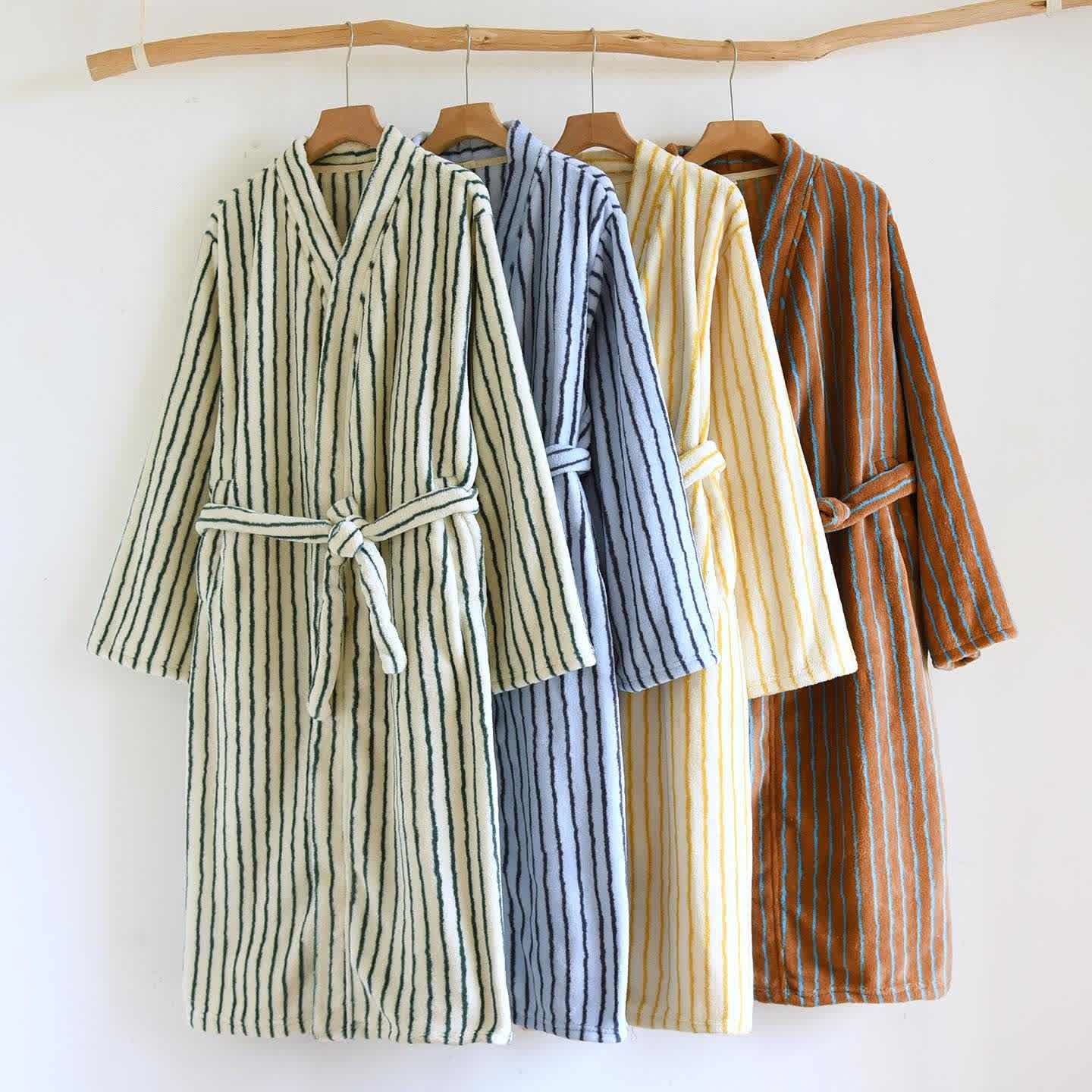 Simple Striped Warm Flannel Bathrobe - image 1