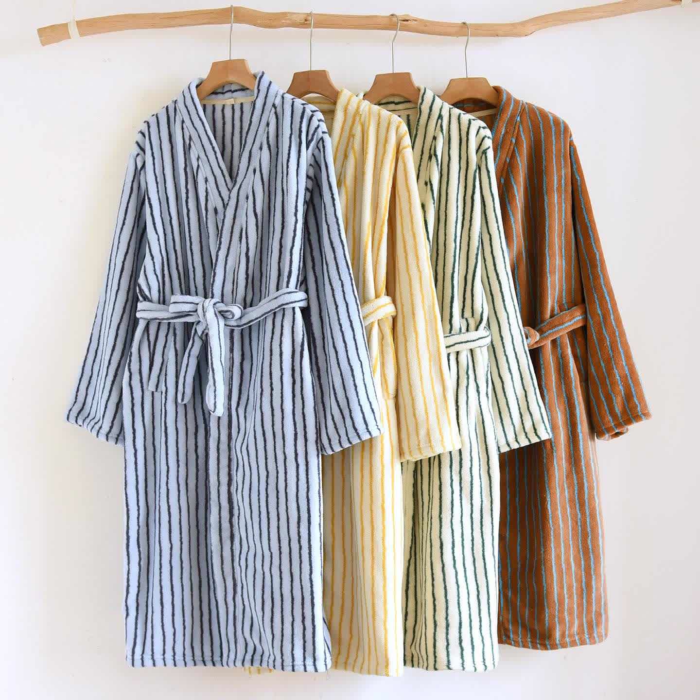Simple Striped Warm Flannel Bathrobe - image 0