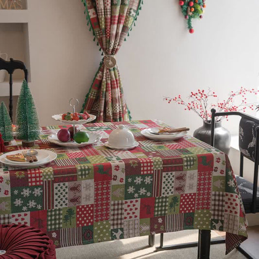 Patchwork Christmas-inspired Print Tablecloth - 55" x 102" - image 0