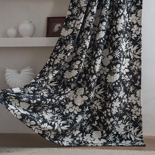 Pastoral Style Floral Jacquard Curtain - Rod Pocket - Black - 55" x 102" - image 0