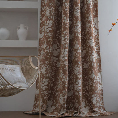 Pastoral Style Floral Jacquard Curtain - Rod Pocket - Khaki - 55" x 102" - image 2