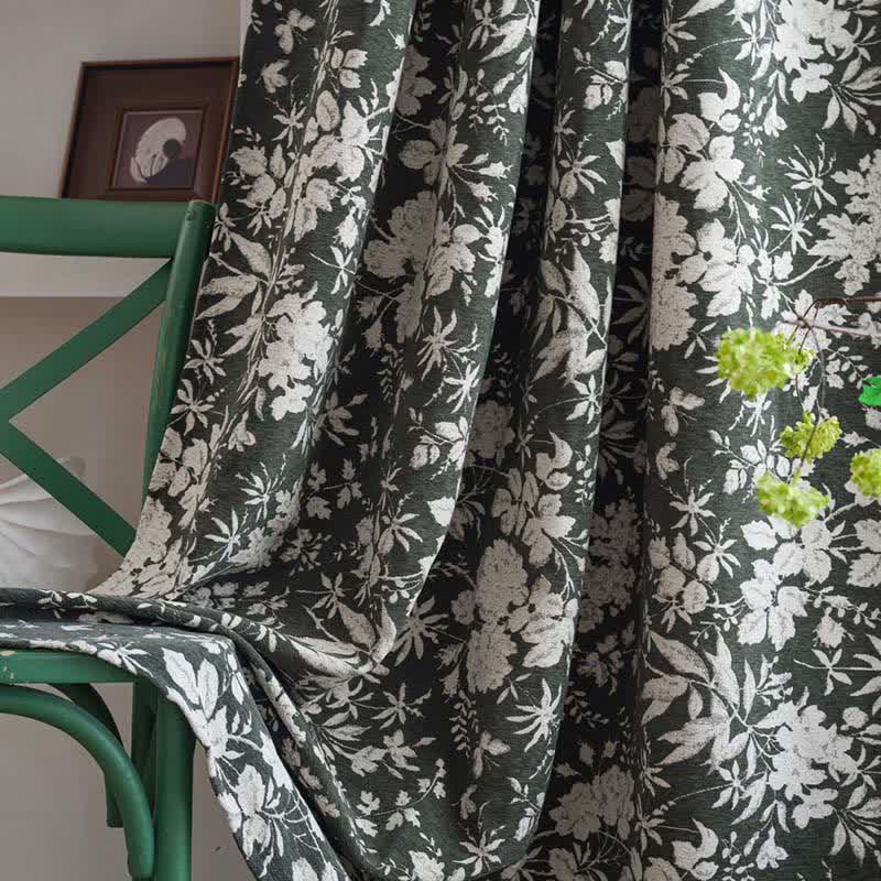 Pastoral Style Floral Jacquard Curtain - Rod Pocket - Dark Green - 55" x 102" - image 3