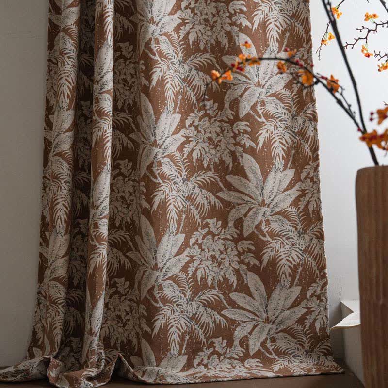 Tropical Island Leaf Jacquard Curtain - Rod Pocket - Khaki - 55" x 102" - image 10