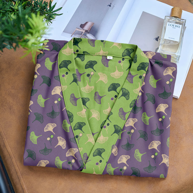 Two-Tone Ginkgo Cotton Gauze Kimono Robe - image 21