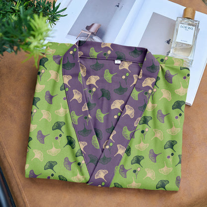 Two-Tone Ginkgo Cotton Gauze Kimono Robe - image 27