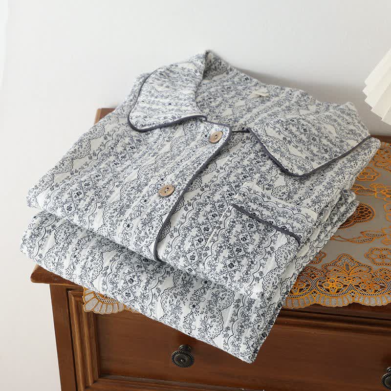 Oriental Retro Floral Cotton Loungewear Set - image 1