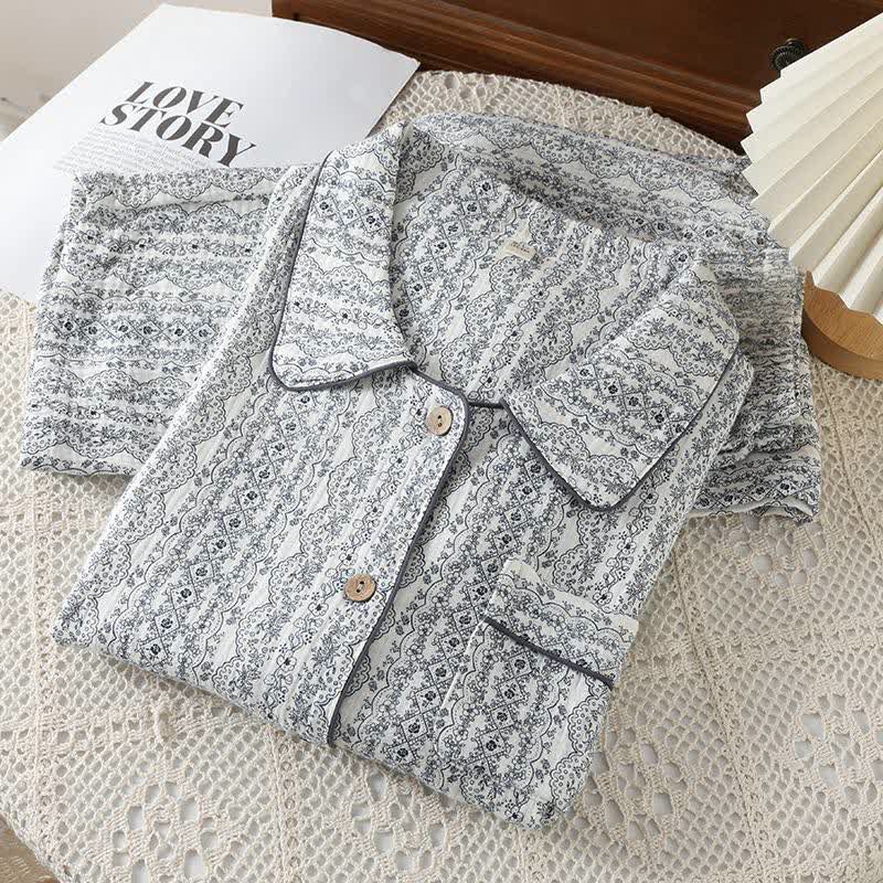 Oriental Retro Floral Cotton Loungewear Set - XL - image 0