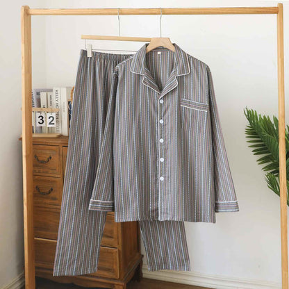 Matching Cotton Gauze Striped Loungewear Set - Grey - Men - XXL - image 7