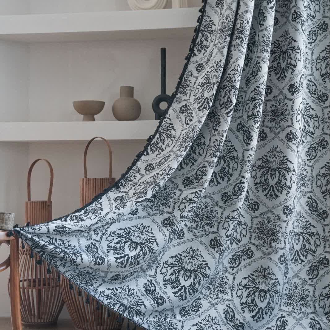 Ethnic Style Retro Pattern Jacquard Curtain - Rod Pocket - Black - 59" x 102" - image 5