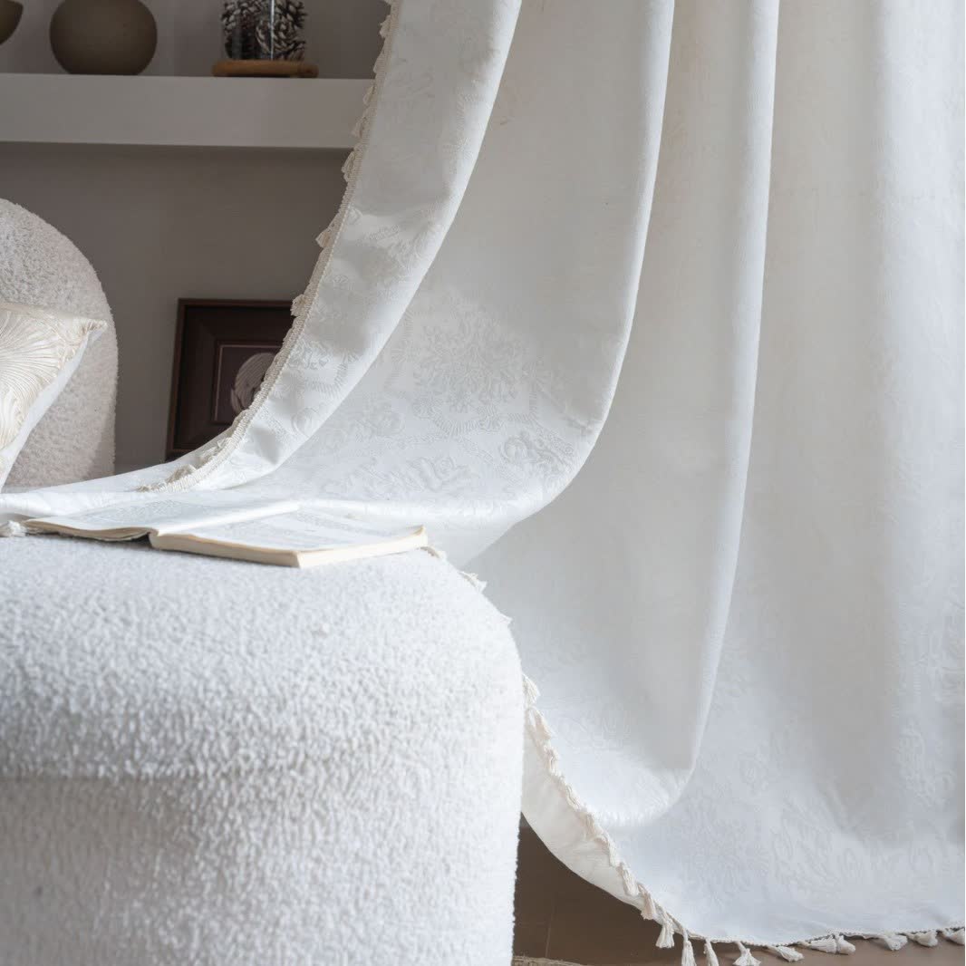 Ethnic Style Retro Pattern Jacquard Curtain - Rod Pocket - white - 59" x 102" - image 6