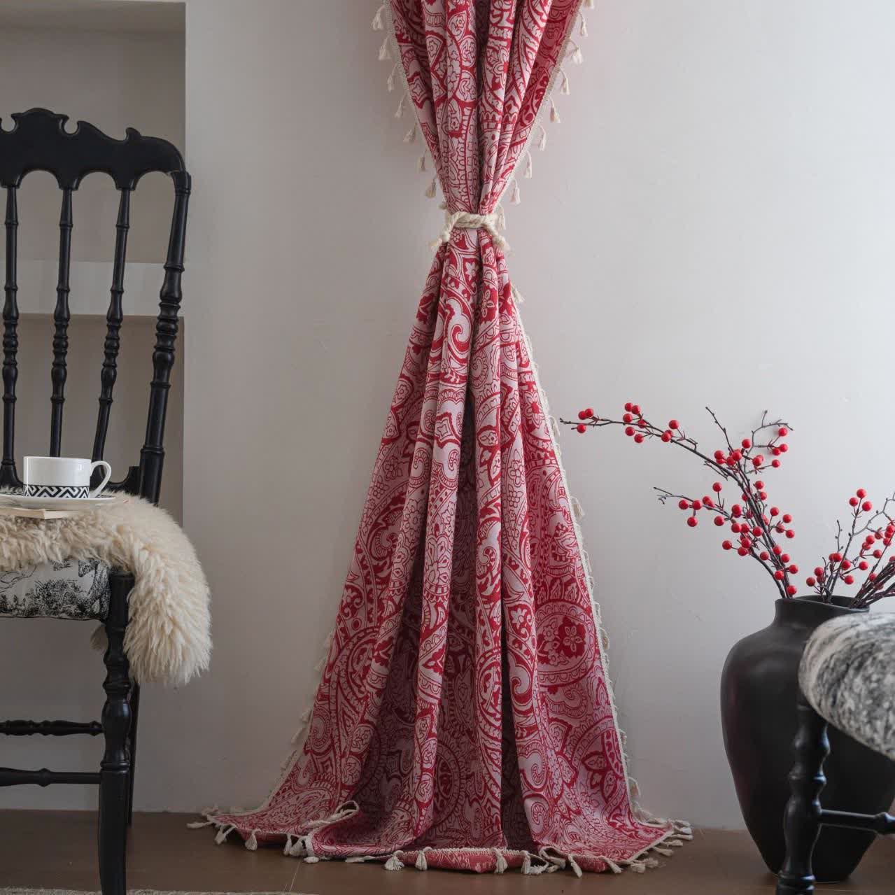 Ethnic Style Paisley Pattern Jacquard Curtain - image 1