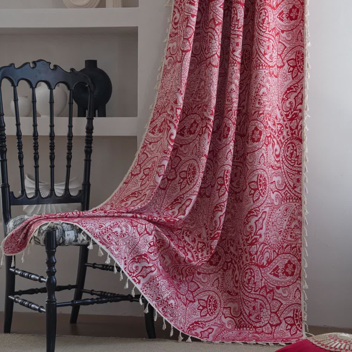 Ethnic Style Paisley Pattern Jacquard Curtain - Rod Pocket - Red - 59" x 102" - image 0