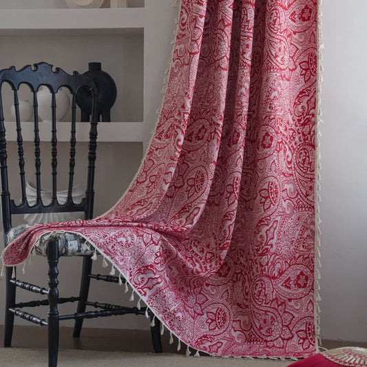 Ethnic Style Paisley Pattern Jacquard Curtain - Rod Pocket - Red - 59" x 102" - image 0