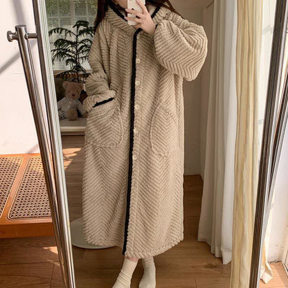 Plush Solid Button Hooded Robe - image 3