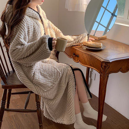 Plush Solid Button Hooded Robe - image 2