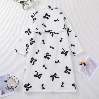 Black Bow Print Plush Bathrobe - image 1