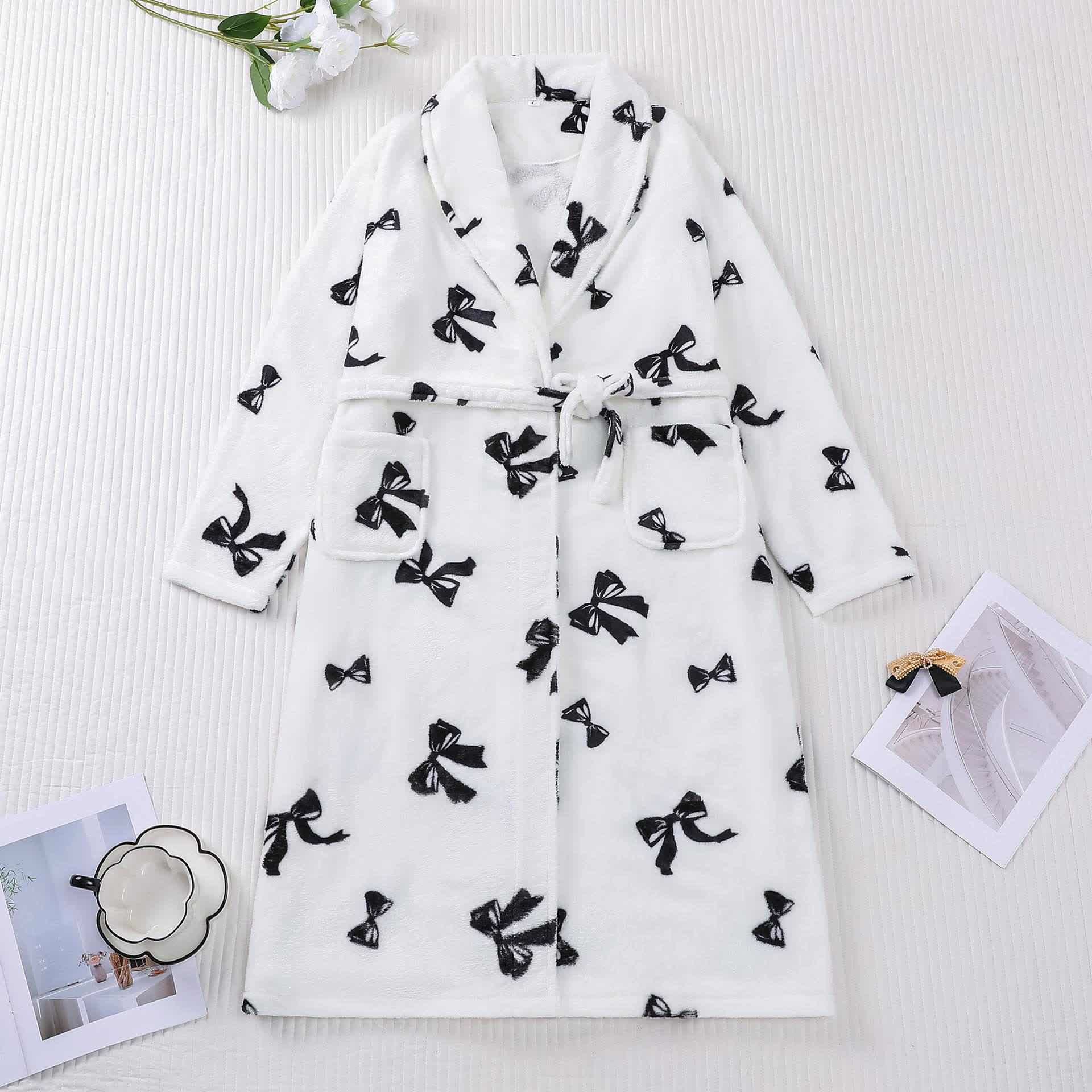 Black Bow Print Plush Bathrobe - XXL - image 0