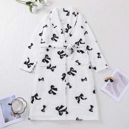 Black Bow Print Plush Bathrobe - XXL - image 0