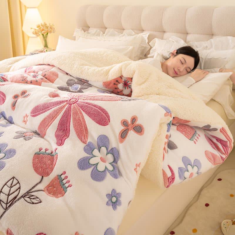 Plush Colorful Floral Sherpa Warm Blanket - King - image 0
