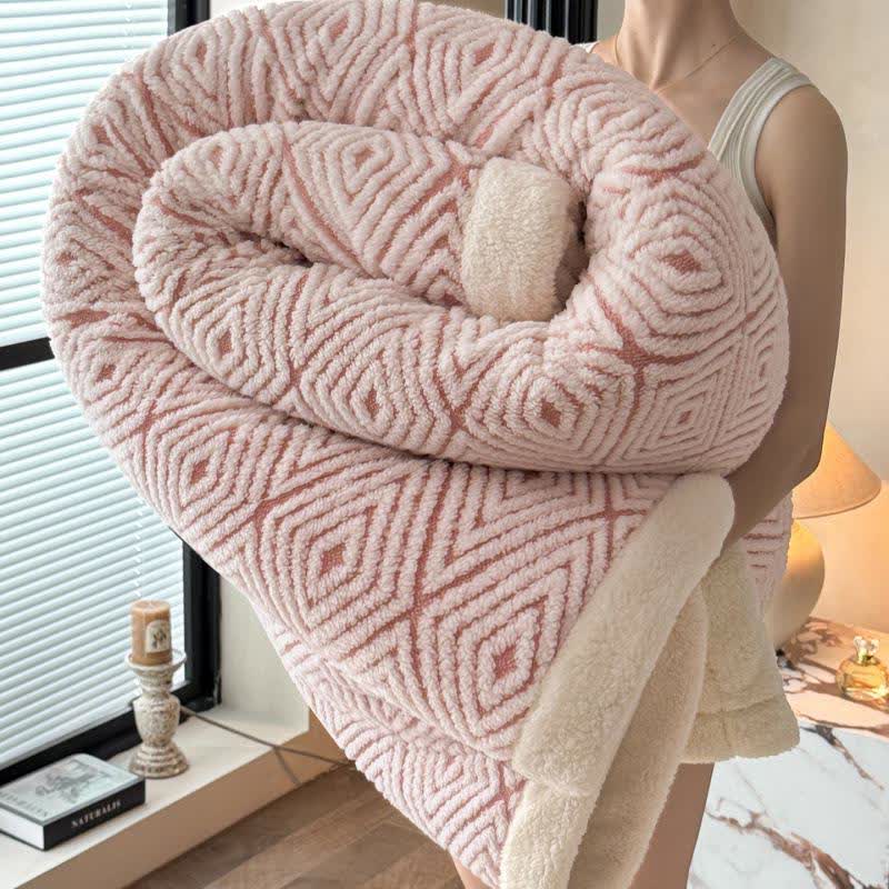 Geometric Diamond Jacquard Sherpa Throw Blanket - Pink - 2PCS Pillowcases - 19" x 29" - image 11