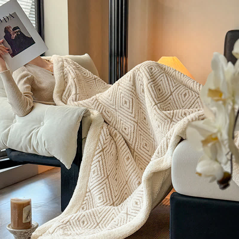 Geometric Diamond Jacquard Sherpa Throw Blanket - image 8