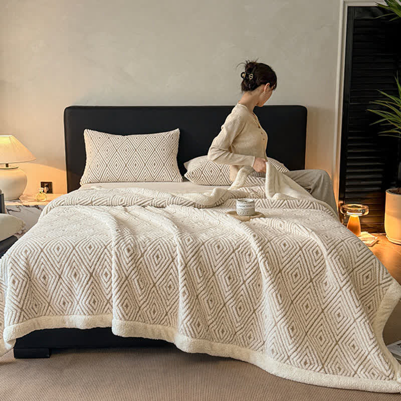 Geometric Diamond Jacquard Sherpa Throw Blanket - image 3