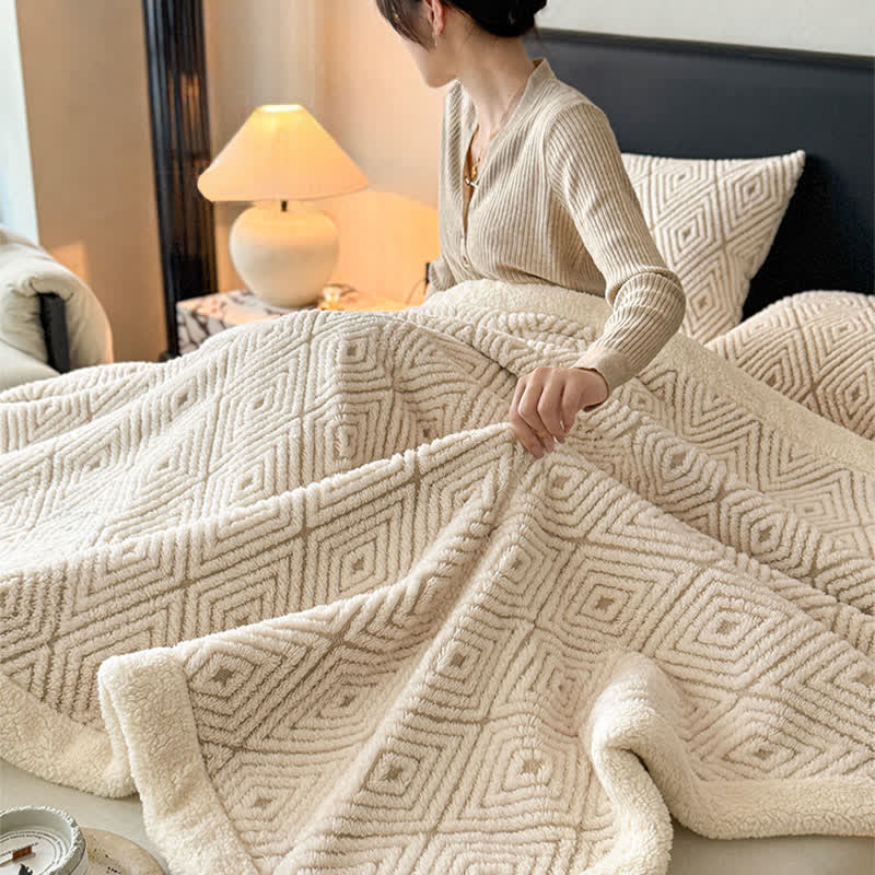 Geometric Diamond Jacquard Sherpa Throw Blanket - image 6