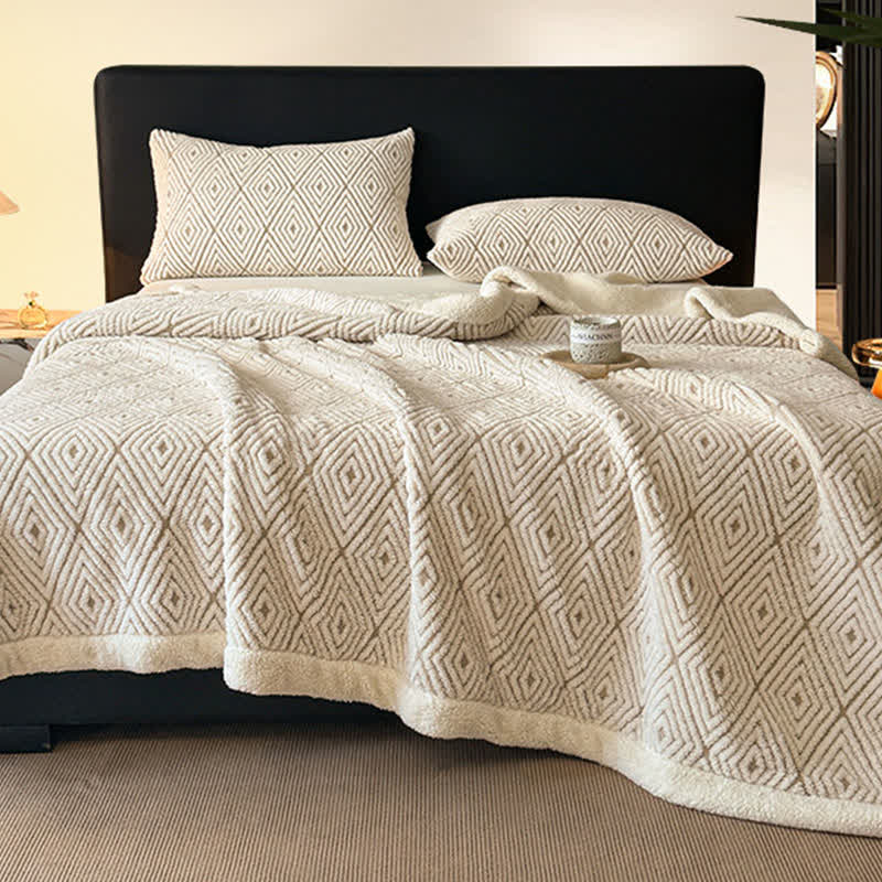 Geometric Diamond Jacquard Sherpa Throw Blanket - image 4