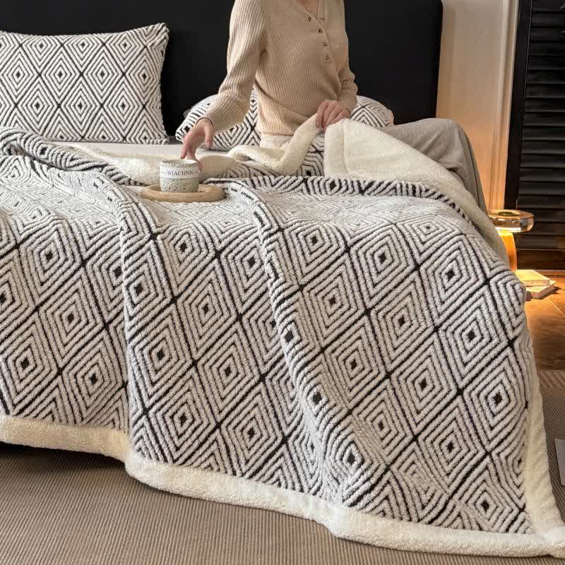Geometric Diamond Jacquard Sherpa Throw Blanket - image 15