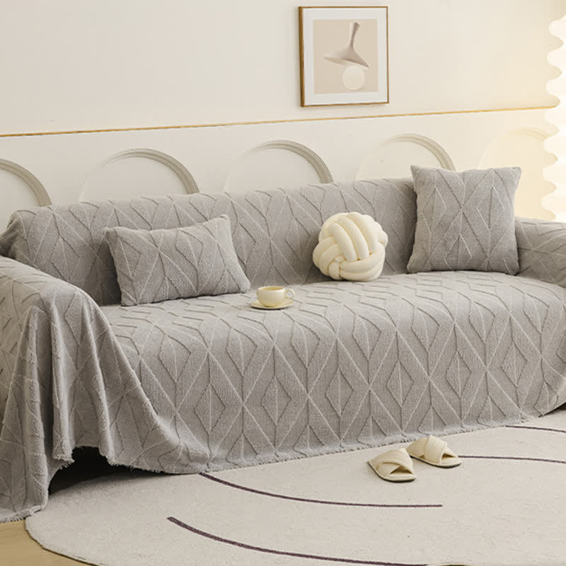 Simple Diamond Texture Sofa Throw Blanket - Grey - 71" x 134" - image 2