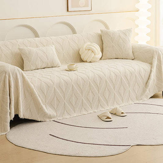 Simple Diamond Texture Sofa Throw Blanket - White - 71" x 134" - image 0