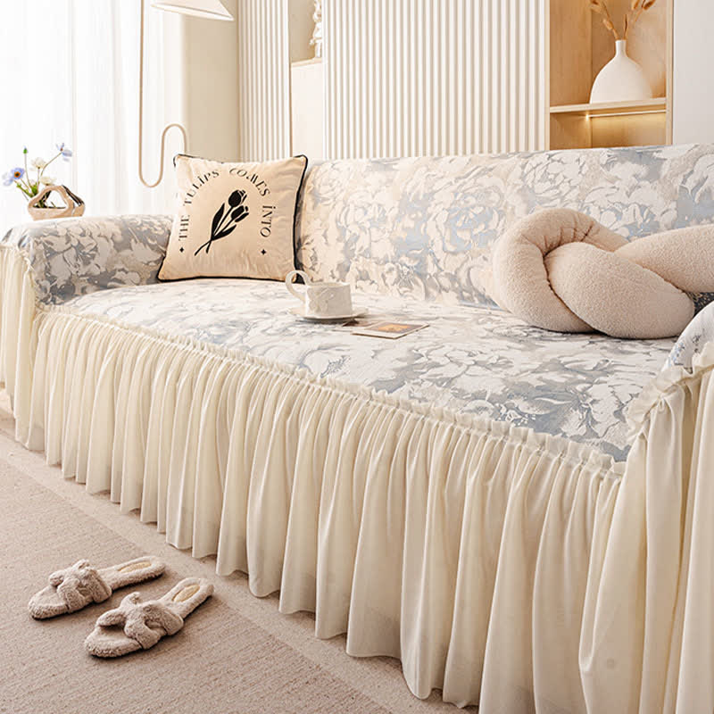 French Ruffle Floral Chenille Sofa Protector - image 1