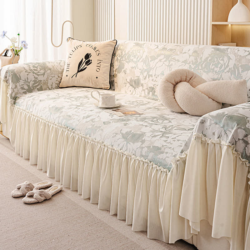 French Ruffle Floral Chenille Sofa Protector - image 3