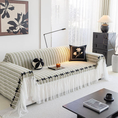 Bow Ruffle Chenille Sofa Protector - Green - 71" x 134" - image 12