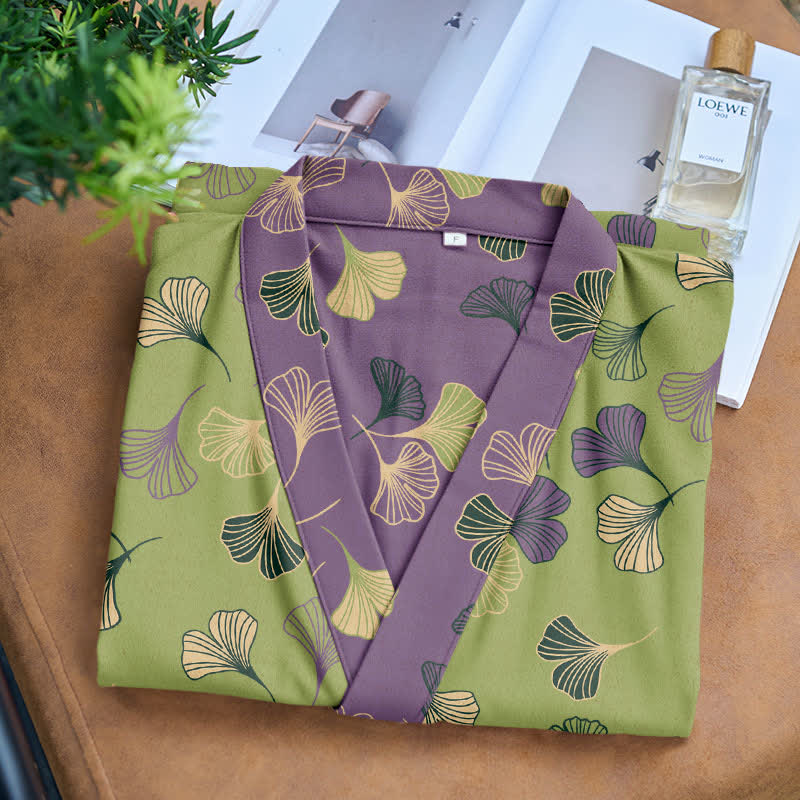 Ginkgo Biloba Cotton Gauze Kimono Robe - image 35