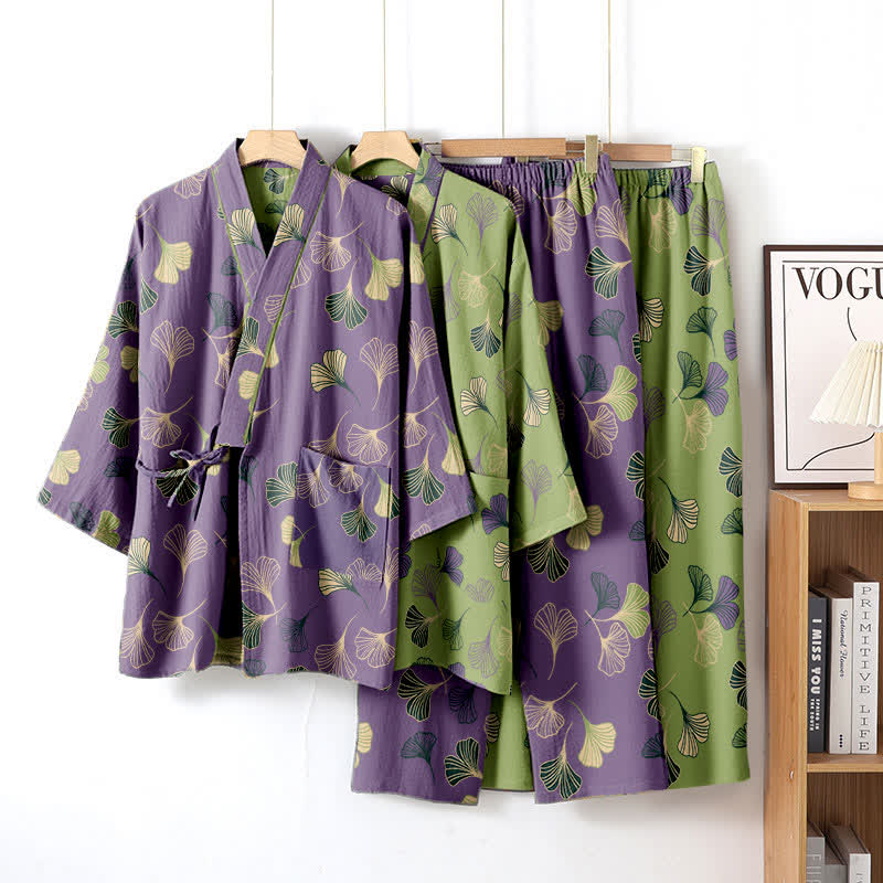 Ginkgo Cotton Gauze Kimono Loungewear Set - image 5