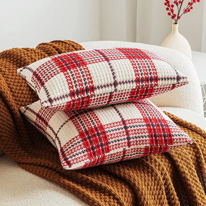 Red & White Plaid Jacquard Decorative Pillowcase - image 1
