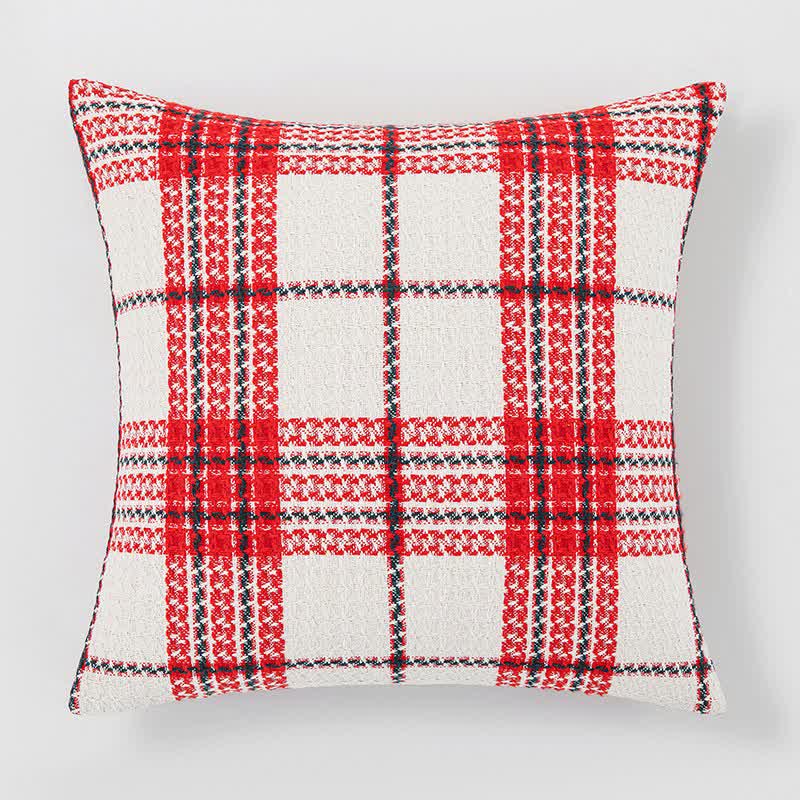 Red & White Plaid Jacquard Decorative Pillowcase - image 2