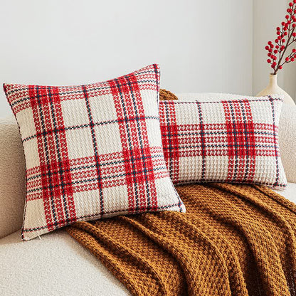 Red & White Plaid Jacquard Decorative Pillowcase - 2PCS - 12" x 19" - image 0