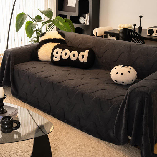 Simple Wave Texture Sofa Throw Blanket - Black - 71" x 134" - image 0