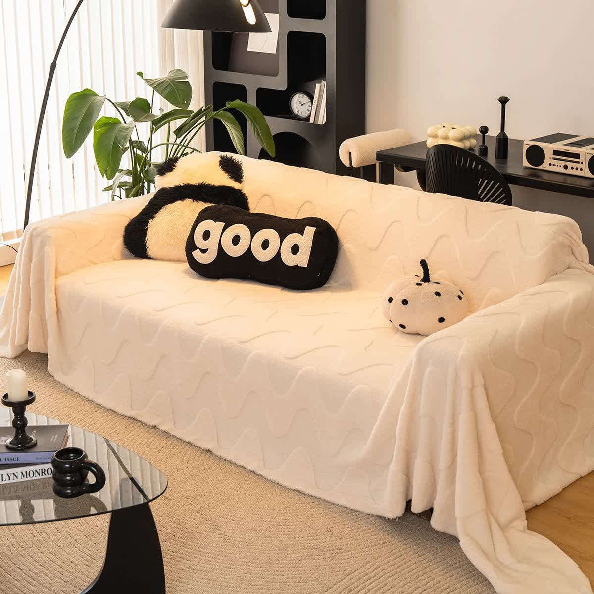 Simple Wave Texture Sofa Throw Blanket - Beige - 71" x 134" - image 3