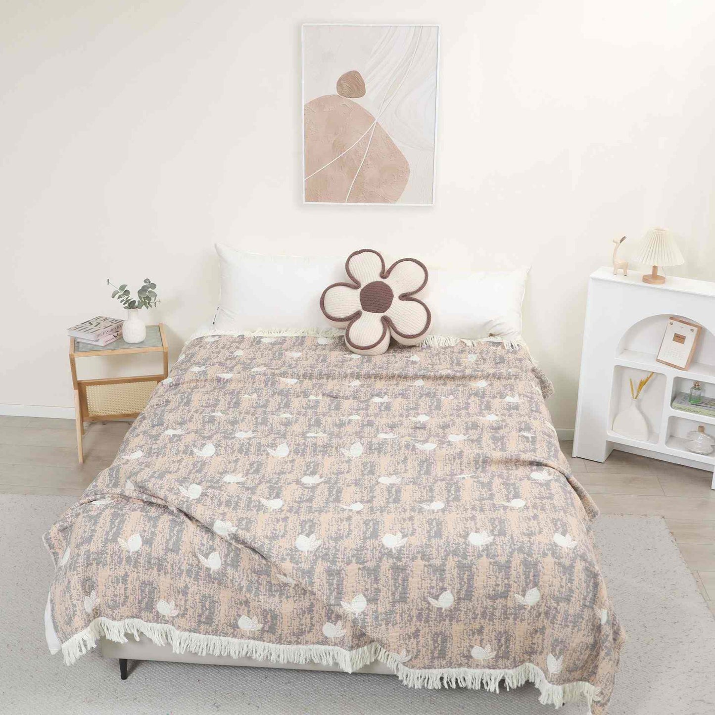 Lemon  Natural Cotton Gauze Tassel Quilt - Brown - Queen - image 0