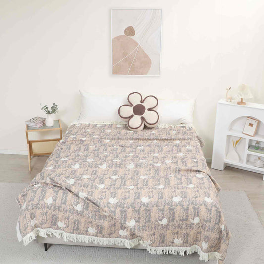 Lemon  Natural Cotton Gauze Tassel Quilt - Brown - Queen - image 0