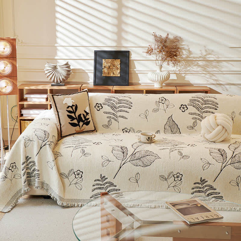 Rural Leaf Chenille Sofa Throw Blanket - Black - 71" x 134" - image 1