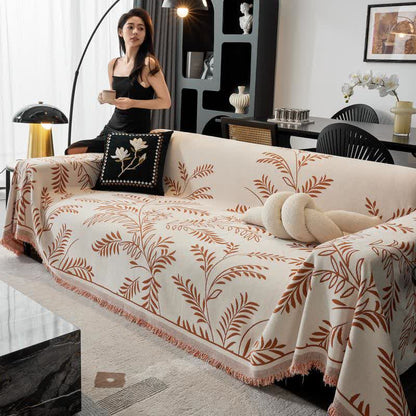 Pine Leaf Chenille Sofa Throw Blanket - Orange - 71" x 134" - image 2