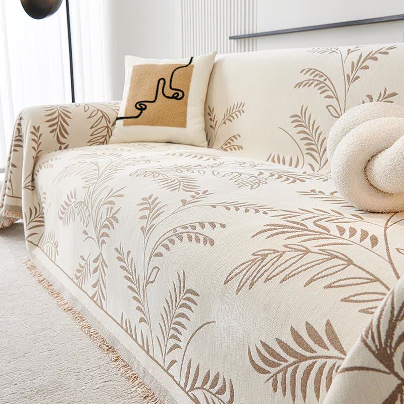 Pine Leaf Chenille Sofa Throw Blanket - Khaki - 71" x 134" - image 6