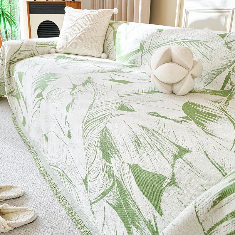 Banana Leaf Chenille Sofa Throw Blanket - Green - 71" x 134" - image 0