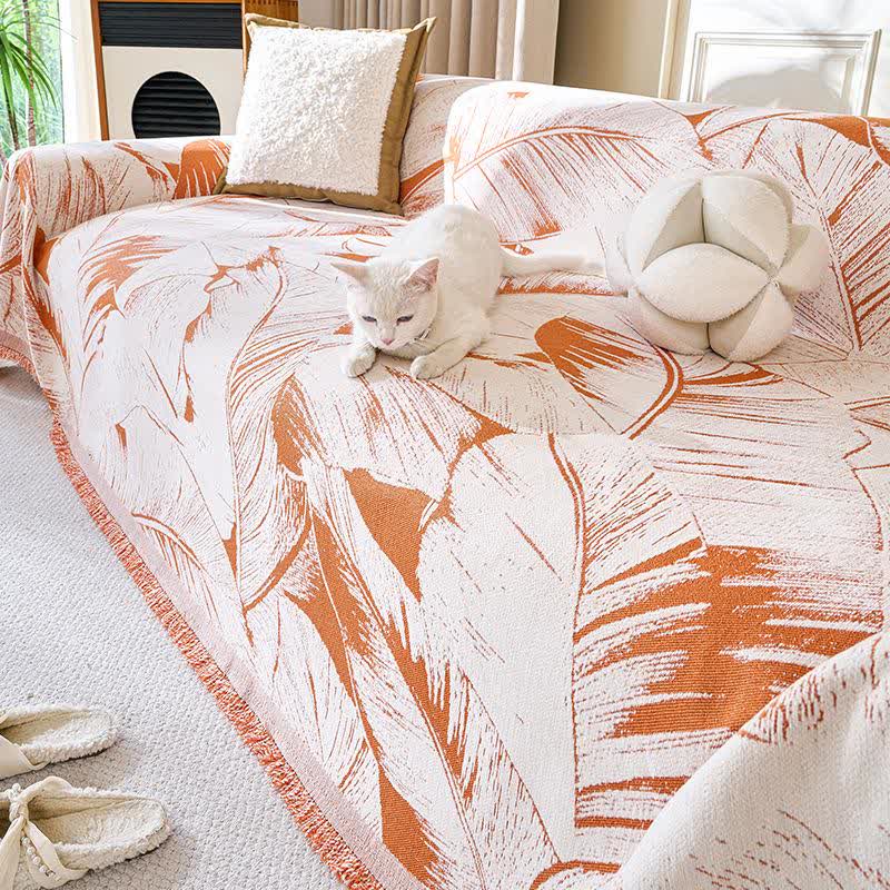 Banana Leaf Chenille Sofa Throw Blanket - Orange - 71" x 134" - image 2